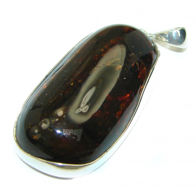 Huge 26.5 grams Natural Baltic Amber .925 Sterling Silver handmade Pendant