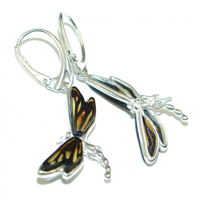 Butterflies Baltic Polish Amber .925 Sterling Silver earrings