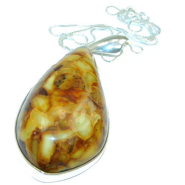 Natural Beauty Golden Polish Amber .925 Sterling Silver handmade necklace