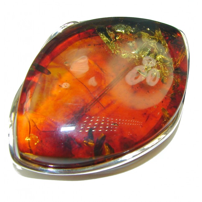 Huge Baltic Polish Amber Sterling Silver handcrafted Brooch