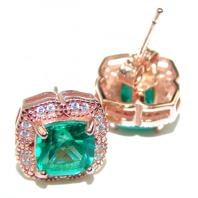 Vibrant Green Topaz 14K Rose Gold over .925 Sterling Silver Handcrafted earrings