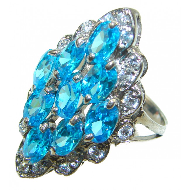 Authentic Swiss Blue Topaz .925 Sterling Silver handmade Ring size 7 1/4