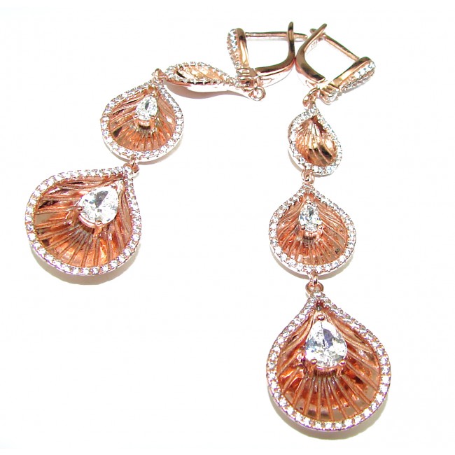 Luxury White Topaz 14K Rose Gold over .925 Sterling Silver handcrafted incredible earrings