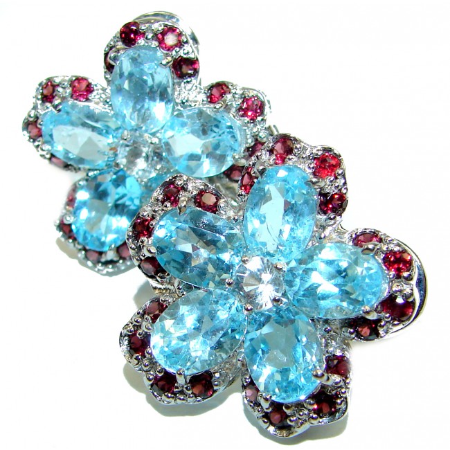 Fresh Flowers genuine Swiss Blue Topaz .925 Sterling Silver handcrafted earrings