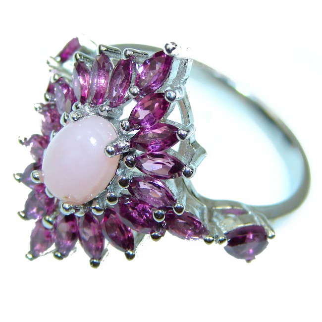 Earth Treasure Authentic Pink Opal Garnet .925 Sterling Silver handcrafted ring size 7