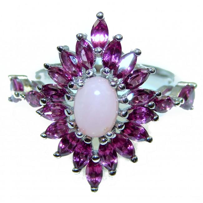 Earth Treasure Authentic Pink Opal Garnet .925 Sterling Silver handcrafted ring size 7