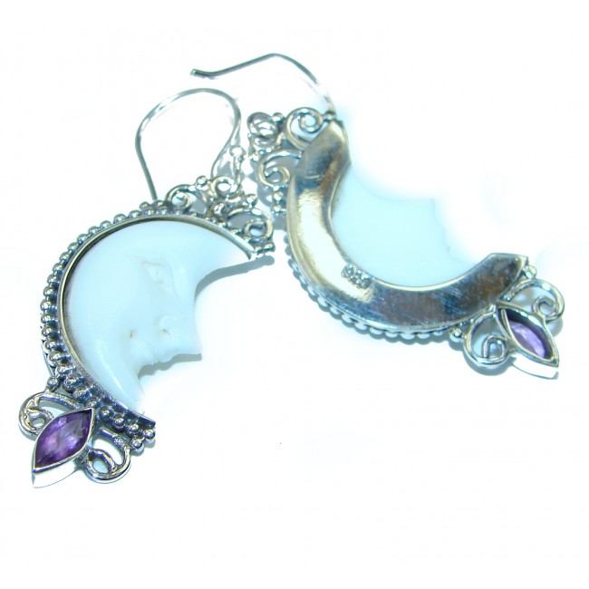 Exclusive carved Ox Bone .925 Sterling Silver handcrafted Earrings