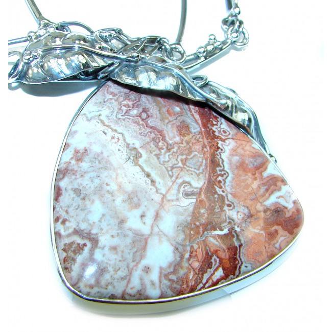 Three leaves Handcrafted AAA quality Rosetta Picture Jasper .925 Sterling Silver Necklace