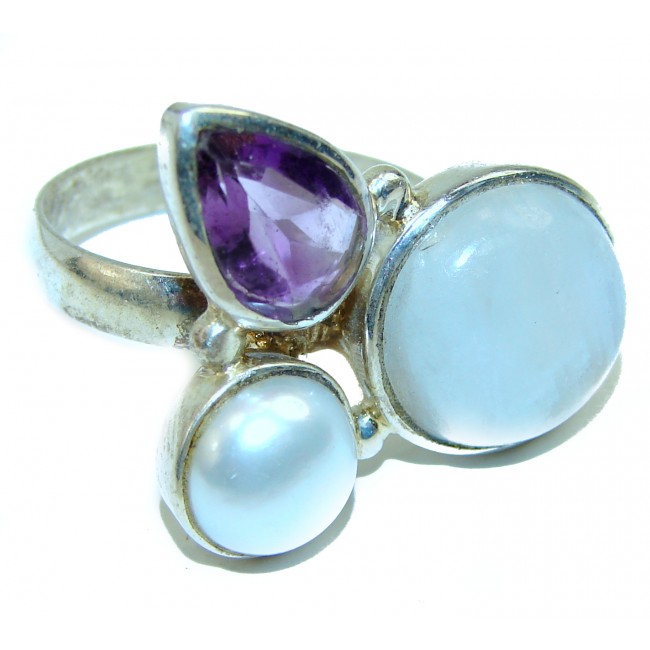 African Moonstone .925 Sterling Silver handmade ring s. 11