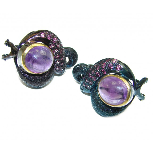 Spectacular Amethyst black rhodium over .925 Sterling Silver handcrafted earrings