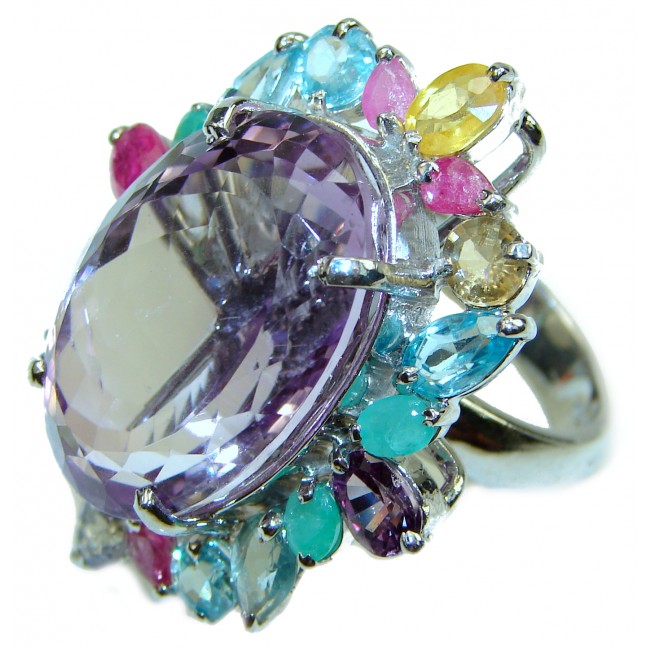 An exuberantly Large genuine Pink Amethyst .925 Sterling Silver handmade Cocktail Ring s. 9