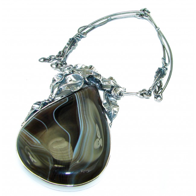 Oversized Master Piece genuine Botswana Agate .925 Sterling Silver handcrafted necklace