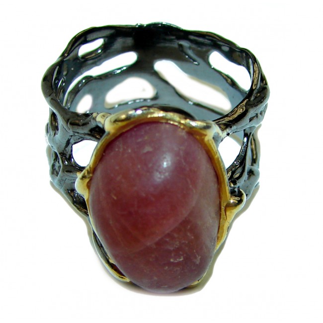 Authentic Rough Ruby 14K Gold over 2 tones .925 Sterling Silver Ring size 9