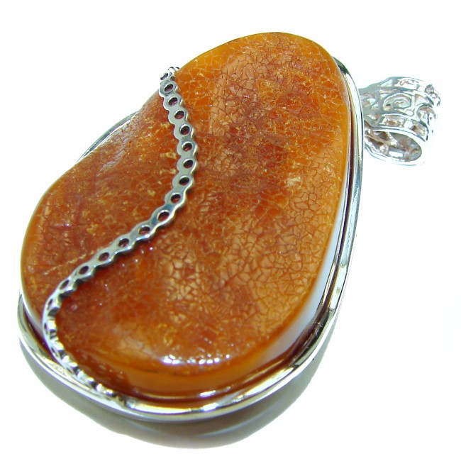 Huge Golden Honey Baltic Amber .925 Sterling Silver handmade Pendant