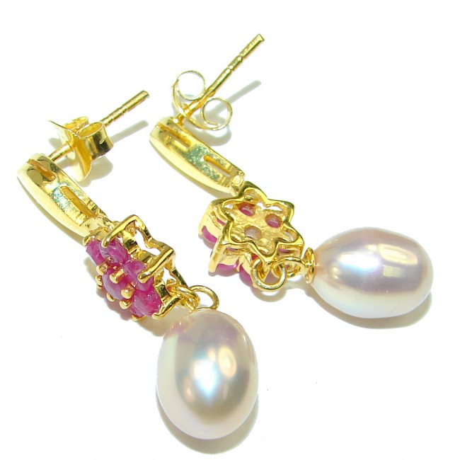 Precious genuine Mother of Pearl Ruby Gold over .925 Sterling Silver earrings