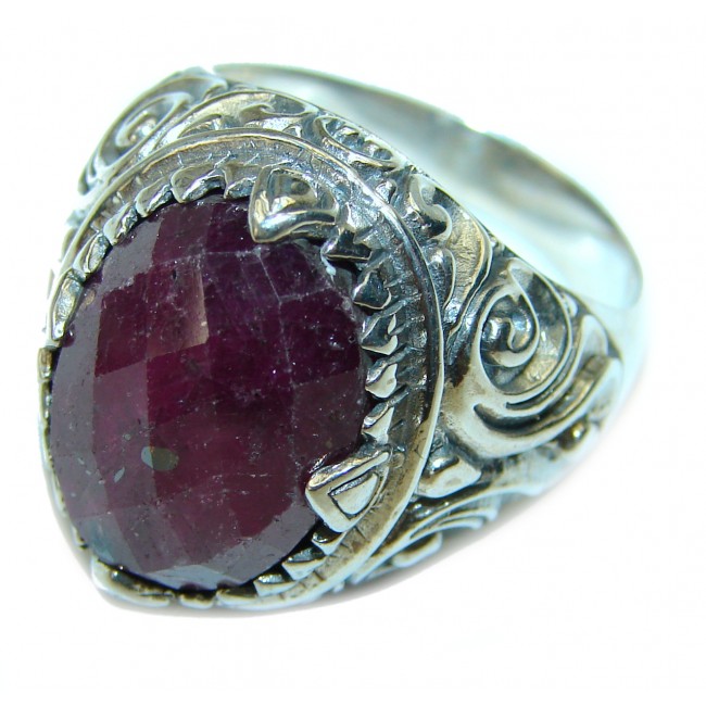 Simple Bali Design Ruby .925 Sterling Silver handmade Ring size 8 1/4