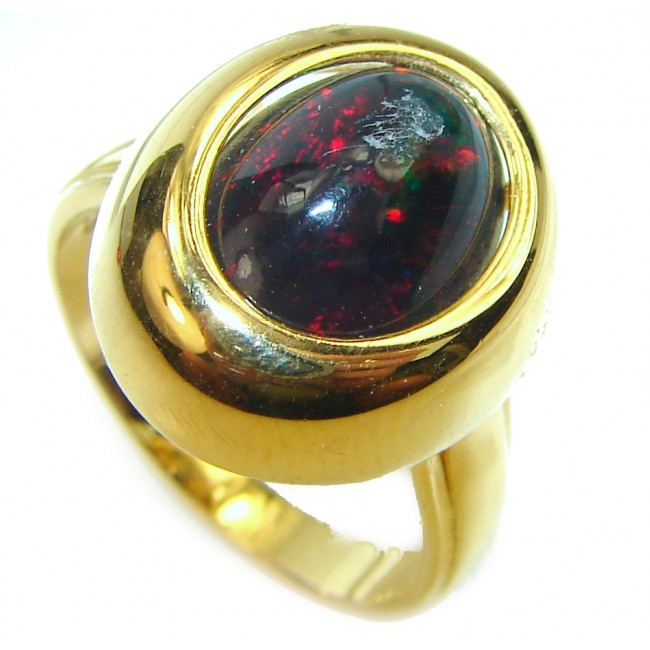 Vintage Design 10.2ctw Genuine Black Opal 14K Gold over .925 Sterling Silver handmade Ring size 7 1/2