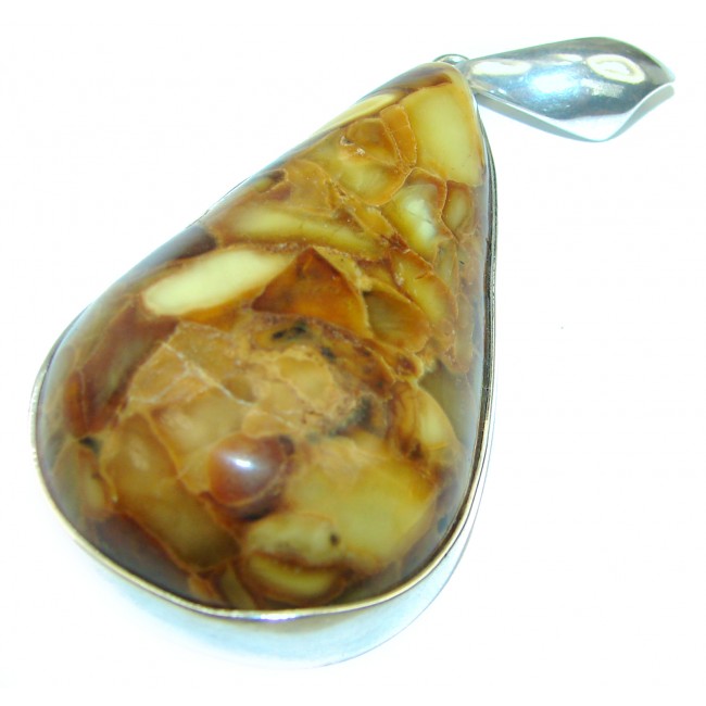 Huge Golden Baltic Amber .925 Sterling Silver handmade Pendant