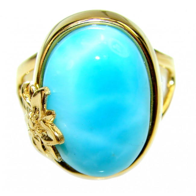 14.4 carat Larimar 18K Gold over .925 Sterling Silver handcrafted Ring s. 9
