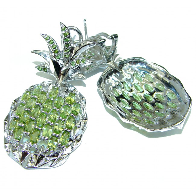 Large Pineapple Genuine Peridot .925 Sterling Silver handmade earrings