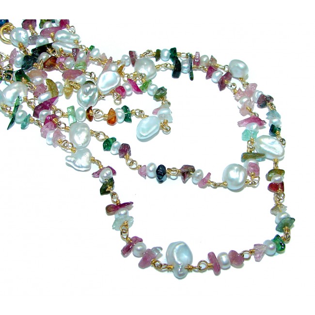 Long 44 inches genuine Brazilian Tourmaline 14 Gold over .925 Sterling Silver handcrafted Necklace