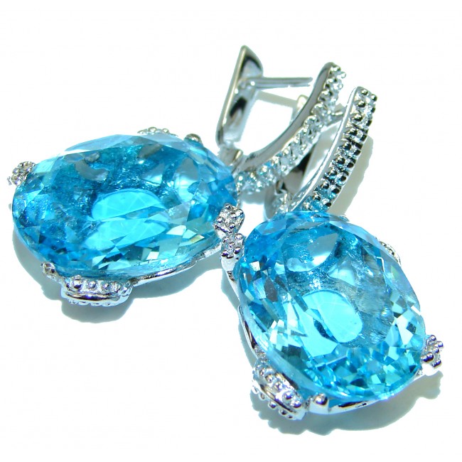 Genuine 25carat Swiss Blue Topaz .925 Sterling Silver handcrafted earrings