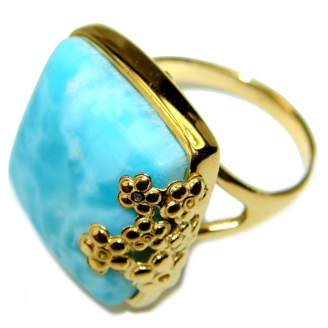 14.4 carat Larimar 18K Gold over .925 Sterling Silver handcrafted Ring s. 9 1/4