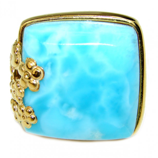 14.4 carat Larimar 18K Gold over .925 Sterling Silver handcrafted Ring s. 9 1/4