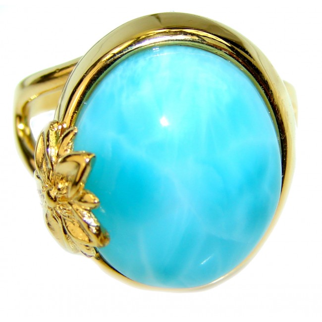 Precious Blue Larimar 14K Gold over .925 Sterling Silver handmade ring size 9 1/4