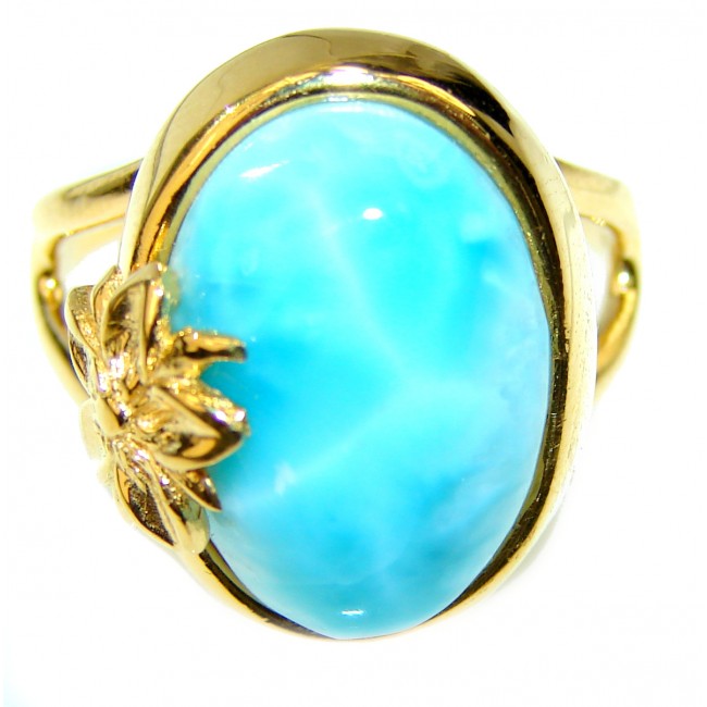 Precious Blue Larimar 14K Gold over .925 Sterling Silver handmade ring size 8 1/2
