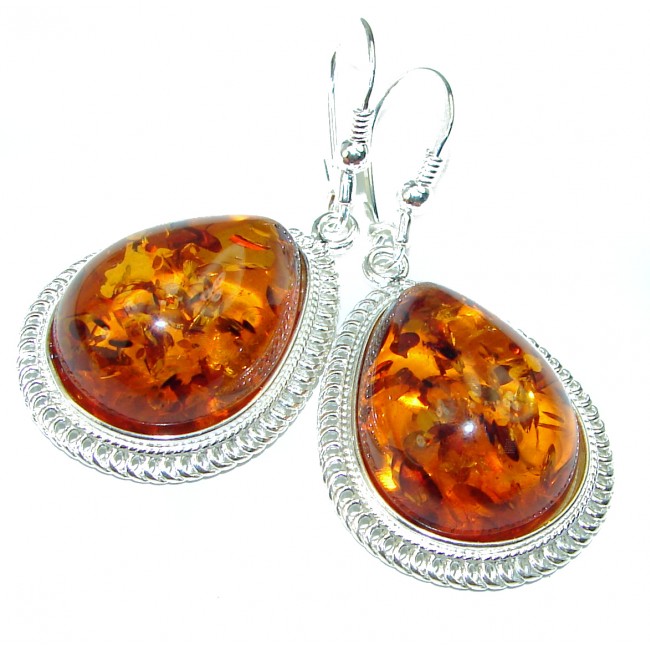 Golden Tears Baltic Polish Amber Turquoise .925 Sterling Silver Earrings