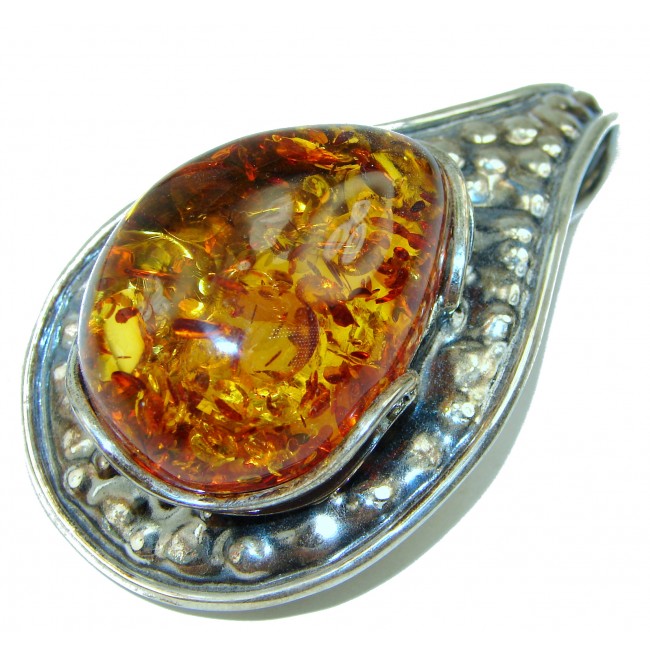 Large Honey Baltic Amber .925 Sterling Silver handmade Pendant