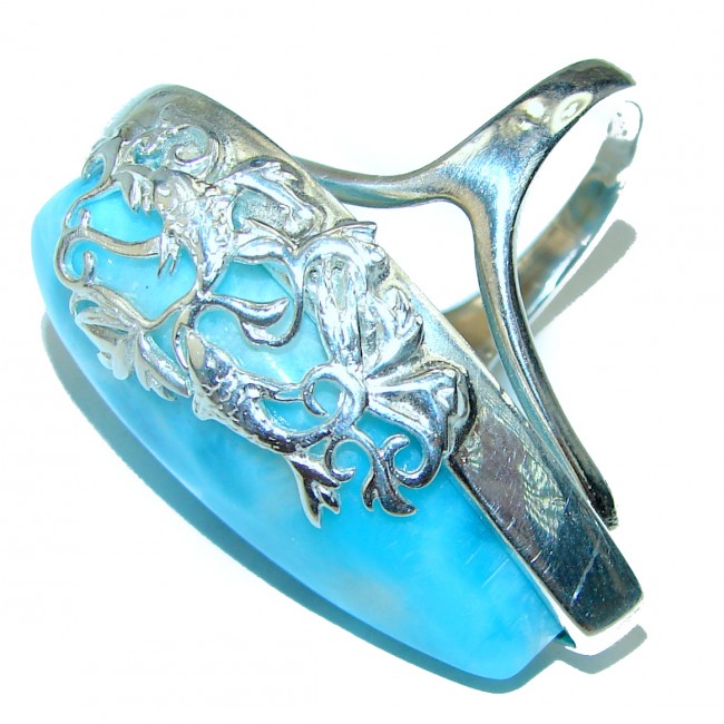 Precious Blue Larimar .925 Sterling Silver handmade ring size 5 3/4