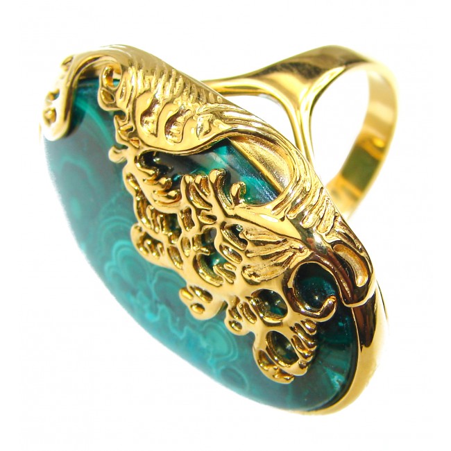 Green Beauty Malachite 14K Gold over .925 Sterling Silver handcrafted ring size 10