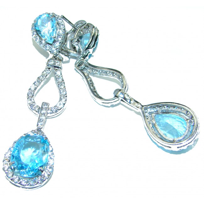 Genuine 18.5 carat Swiss Blue Topaz .925 Sterling Silver handcrafted earrings