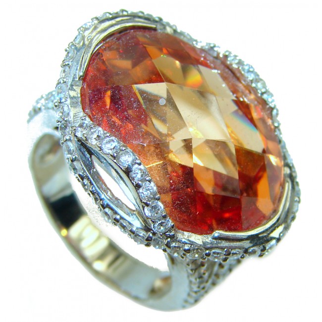Golden Rose Authentic Golden Topaz .925 Sterling Silver handcrafted Large ring; s. 8