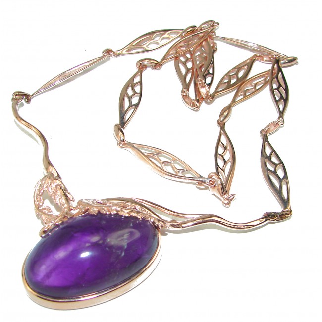 Purple Charm authentic Amethyst 14K Rose Gold over .925 Sterling Silver handcrafted necklace