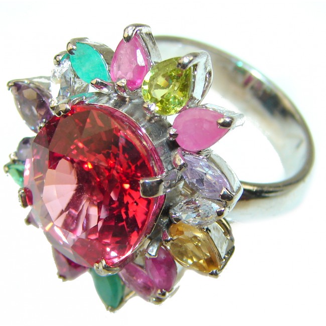 Pink Dream 15.5 carat Pink Topaz .925 Silver handcrafted Huge Cocktail Ring s. 8