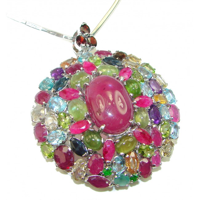 Bright Star authentic Ruby .925 Sterling Silver handcrafted necklace -brooch - necklace