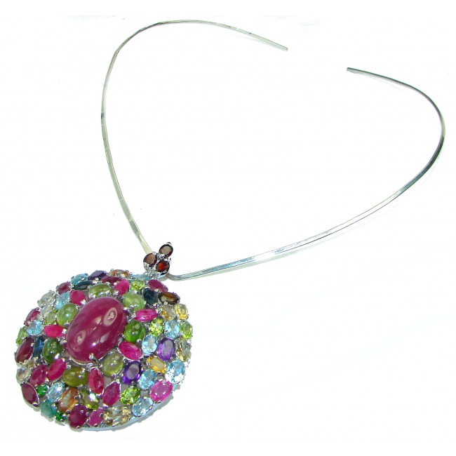 Bright Star authentic Ruby .925 Sterling Silver handcrafted necklace -brooch - necklace
