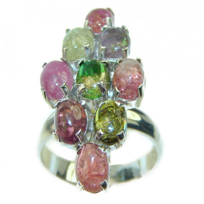 Natural Watermelon Tourmaline .925 Sterling Silver handcrafted ring; s. 8 1/4