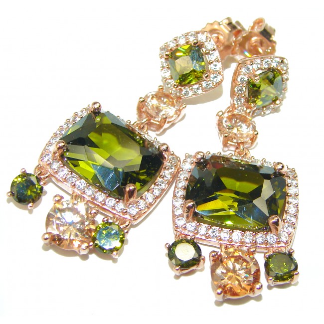Genuine green Topaz 14K Gold over .925 Sterling Silver handmade earrings