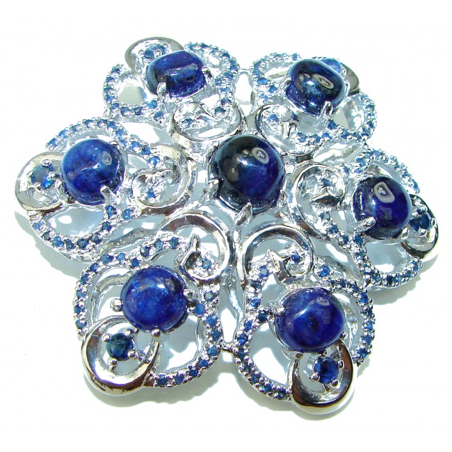 Blue Beauty genuine Sapphire .925 Sterling Silver handmade Pendant - Brooch