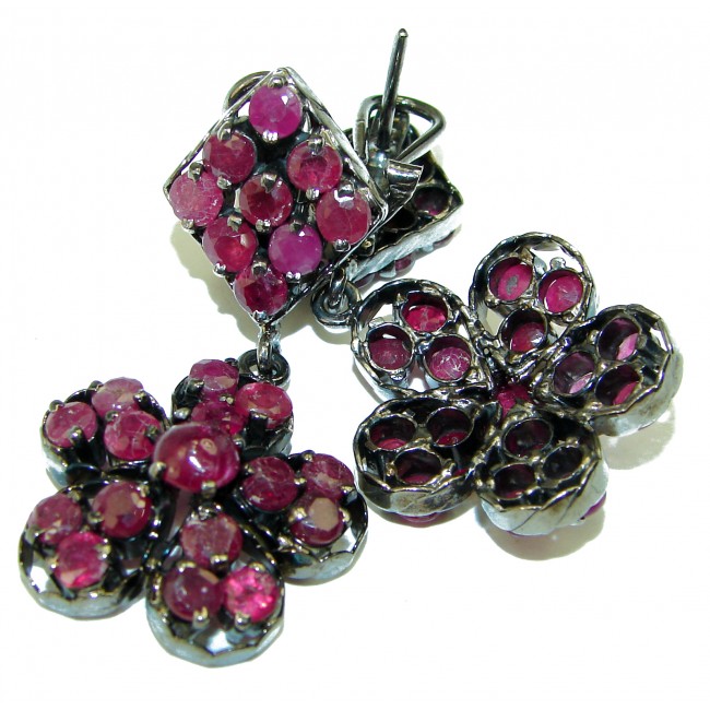 Spectacular Ruby black rhodium over .925 Sterling Silver handcrafted earrings