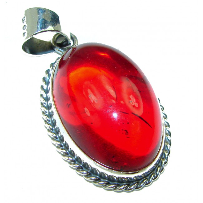 Incredibly rare RED Baltic Amber .925 Sterling Silver handmade pendant