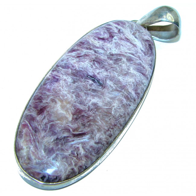 Huge Natural Charoite .925 Sterling Silver handcrafted pendant