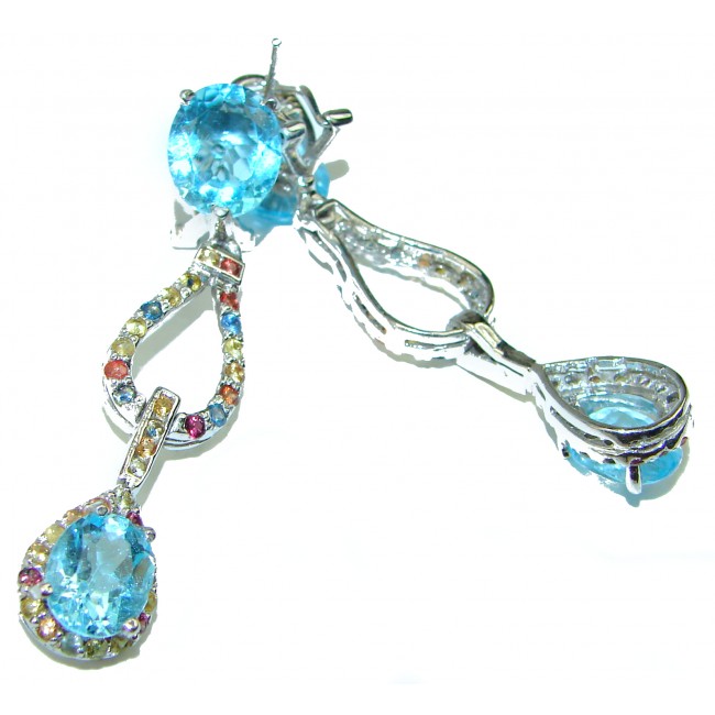 Genuine 18.5 carat Swiss Blue Topaz .925 Sterling Silver handcrafted earrings