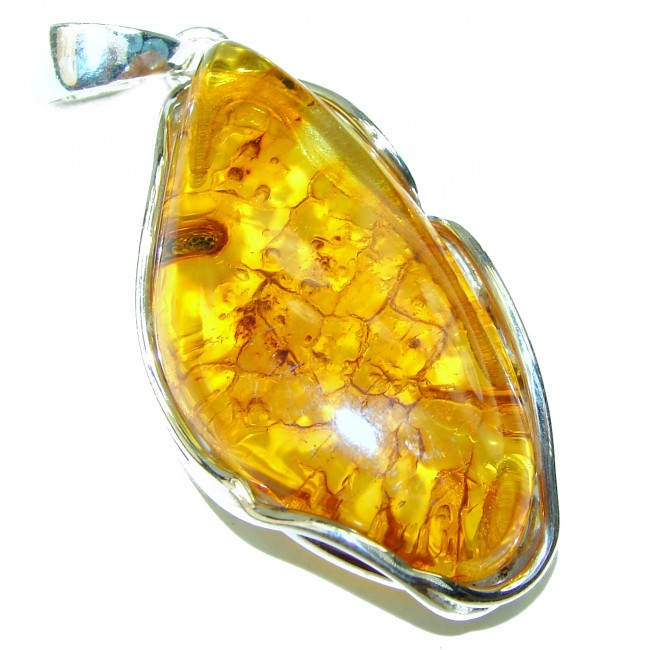Large Honey Baltic Amber .925 Sterling Silver handmade Pendant