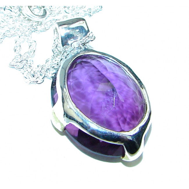 Purple Charm authentic Amethyst 2 tones .925 Sterling Silver handcrafted necklace