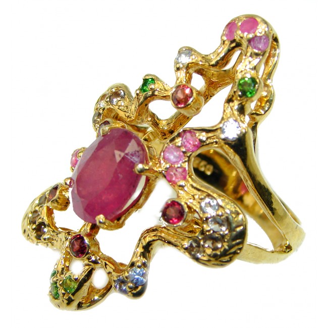 Authentic Ruby 14K Gold over 2 tones .925 Sterling Silver Ring size 7 3/4